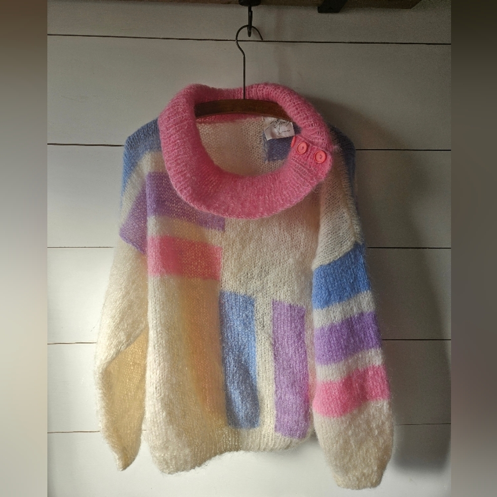 Vintage Colorful Knit Sweater Mohair